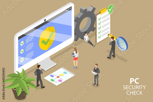 3D Isometric Flat Vector Conceptual Illustration of PC Security Check, Spy Test Scan