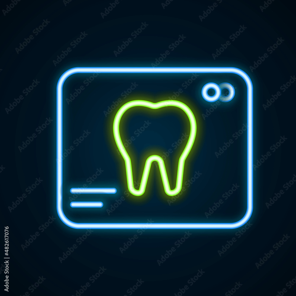 Glowing neon line X-ray of tooth icon isolated on black background. Dental x-ray. Radiology image. Colorful outline concept. Vector Glowing neon line X-ray of tooth icon isolated on black background. Dental x-ray. Radiology image. Colorful outline concept. Vector