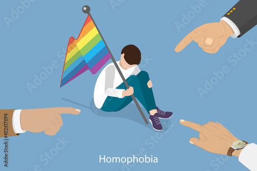 3D Isometric Flat Vector Conceptual Illustration of Homophobia, LGBTQ Rights, Social intolerance