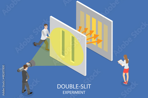 3D Isometric Flat Vector Conceptual Illustration of Double-slit Experiment, Physics Educational Experiment photo