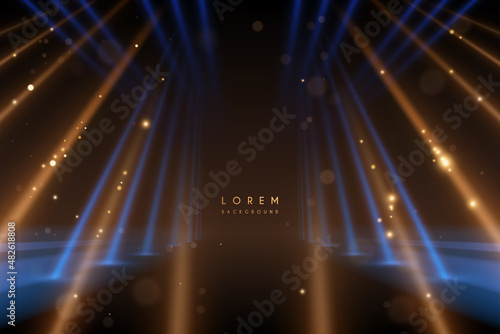 Abstract blue and gold light rays background