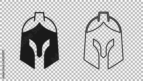 Black Roman army helmet icon isolated on transparent background. Vector