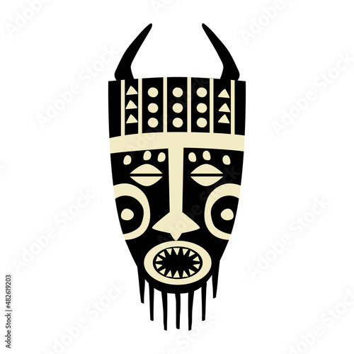 African tribal mask. Flat colorful icon isolated on white. Vector illustration.