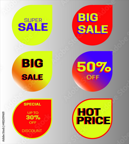 A set of banner elements, a discount label design, isolated vector icons and labels for sale. Labels for banner and poster design. Trade Background Label. Advertising icons icons. Flat Design Stickers