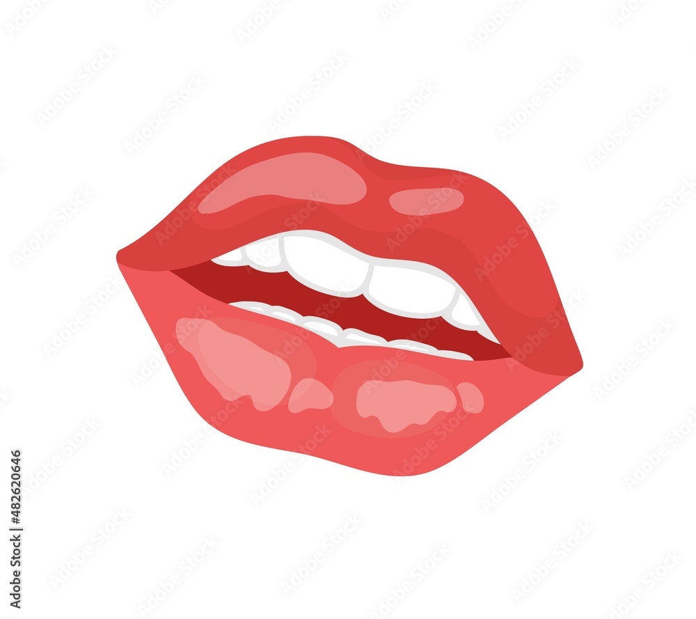 An air kiss on Valentine's day. Red lipstick lips.  Vector isolated colorful element. 