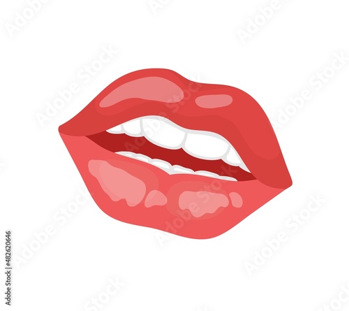 An air kiss on Valentine's day. Red lipstick lips. Vector isolated colorful element. 