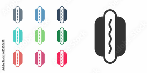 Black Hotdog sandwich icon isolated on white background. Sausage icon. Fast food sign. Set icons colorful. Vector