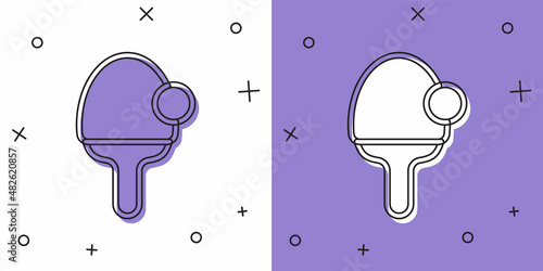 Set Racket for playing table tennis icon isolated on white and purple background. Vector