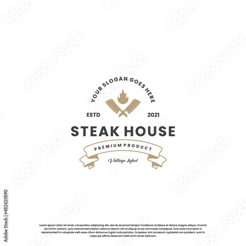 steak house, beef steak logo design vintage for restaurant business