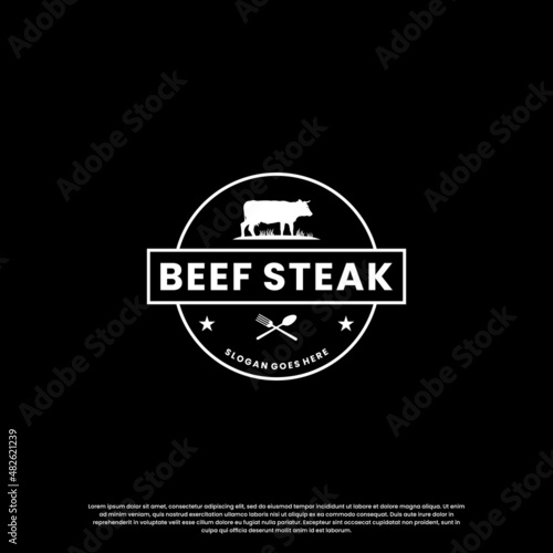 steak house  beef steak logo design vintage for restaurant business
