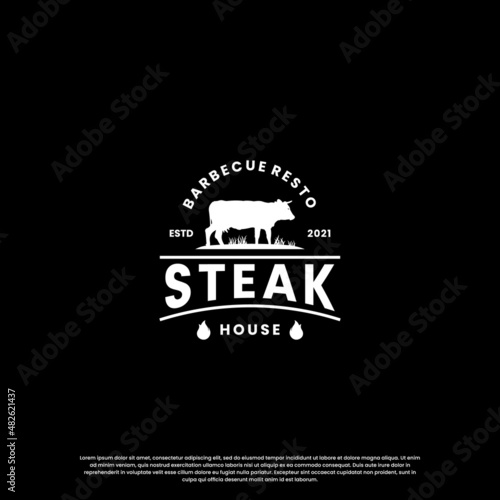 steak house, beef steak logo design vintage for restaurant business