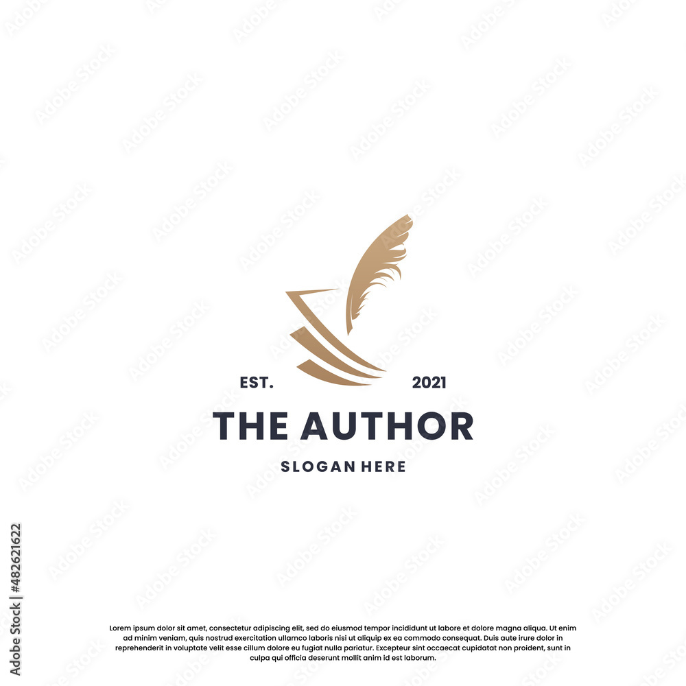 Fototapeta premium classic writer logo design. author logo feather with book combination.