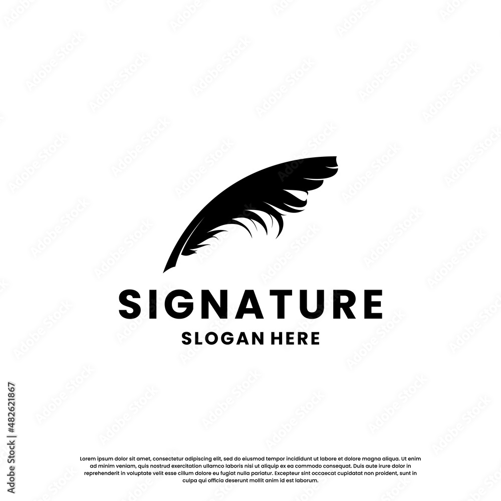 Obraz premium feather signature pen logo design template