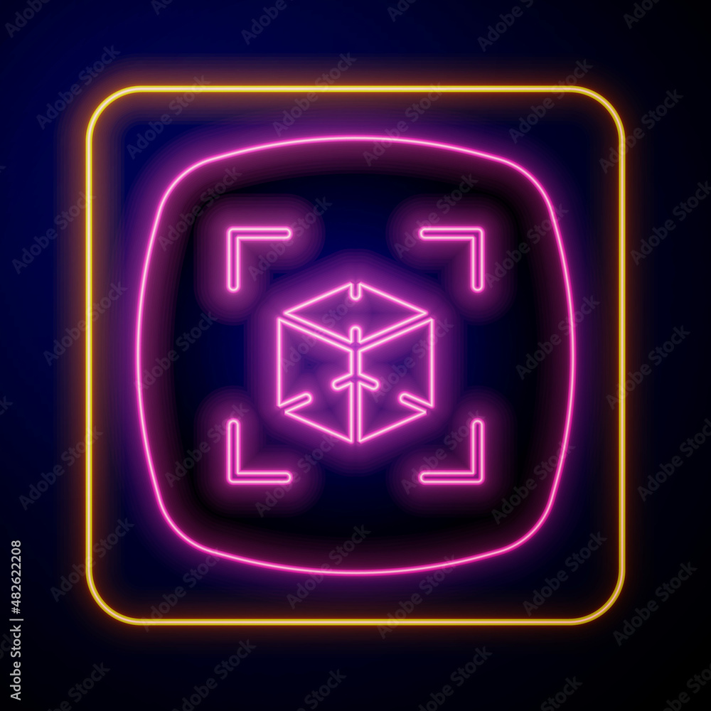 Glowing neon 3d modeling icon isolated on black background. Augmented reality or virtual reality. Vector Glowing neon 3d modeling icon isolated on black background. Augmented reality or virtual reality. Vector