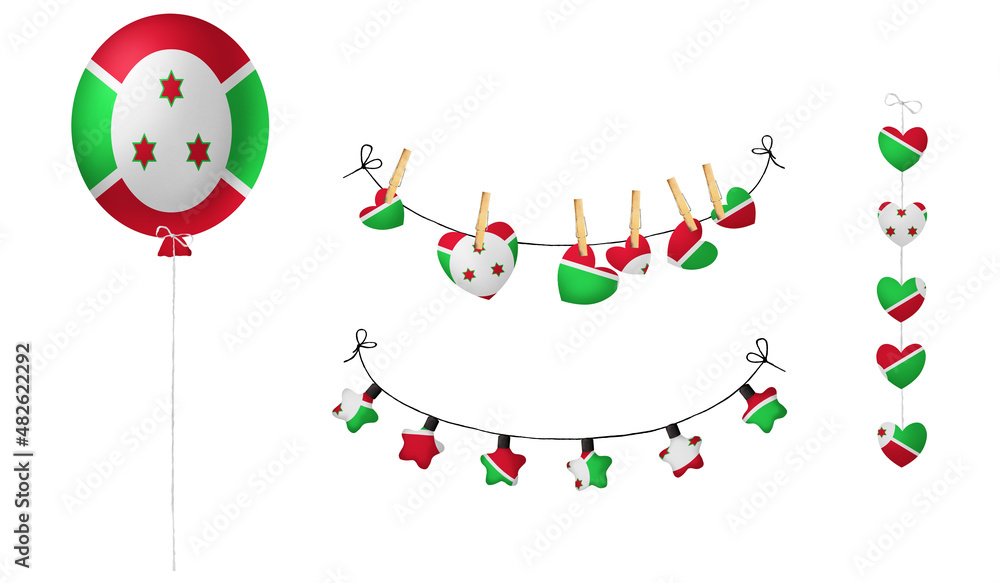 Festival set in colors of national flag. Clip art on white background. Burundi Festival set in colors of national flag. Clip art on white background. Burundi
