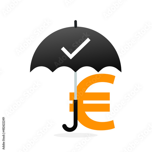 umbrella guarding a euro symbol on a white background. Investment and savings concept.
