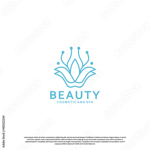 abstract and feminine flower lotus logo design with line art style