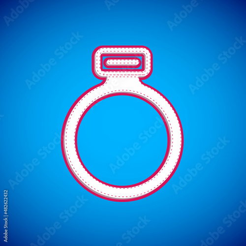 White Fantasy magic stone ring with gem icon isolated on blue background. Vector