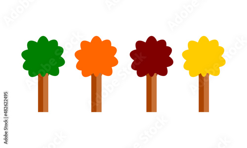 set of trees on white background