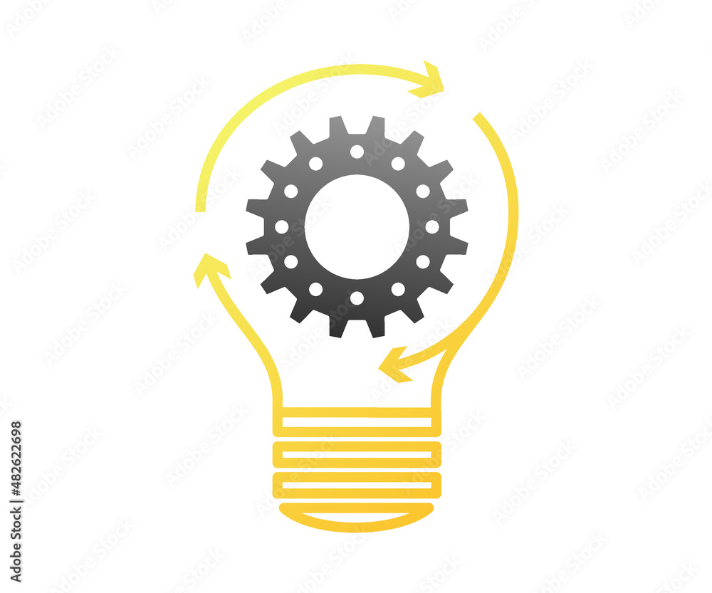 Creative idea and innovation concept. Light bulb with gear symbol. Creative idea and innovation concept. Light bulb with gear symbol.