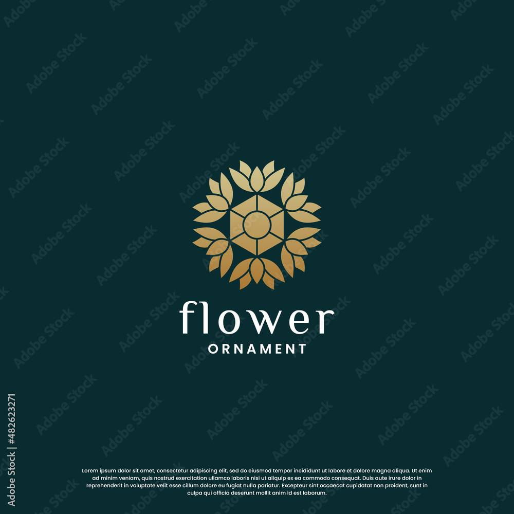 luxury boutique logo design. flower ornament logo template. monogram concept with golden color luxury boutique logo design. flower ornament logo template. monogram concept with golden color
