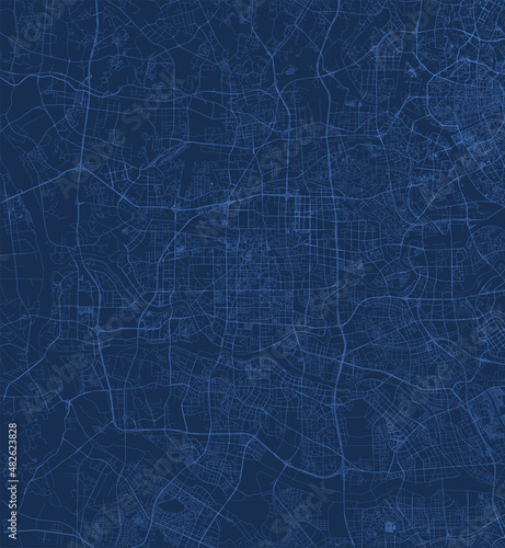 Foshan city China municipality vector map. Blue street map, municipality area. Urban skyline panorama for tourism.
