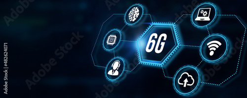 Internet, business, Technology and network concept. The concept of 6G network, high-speed mobile Internet, new generation networks. 3d illustration. photo
