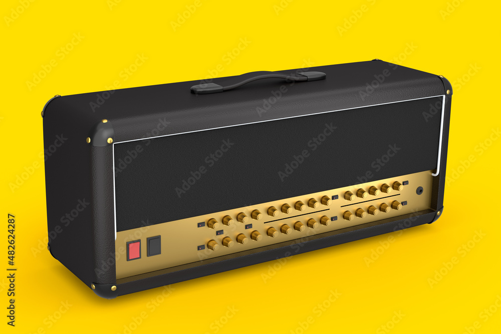 Fototapeta premium Classical electric and acoustic guitar amplifier isolated on yellow background.