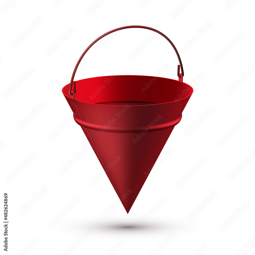 Realistic red fire bucket with handle vector illustration. Metallic basket blaze firefighting Realistic red fire bucket with handle vector illustration. Metallic basket blaze firefighting