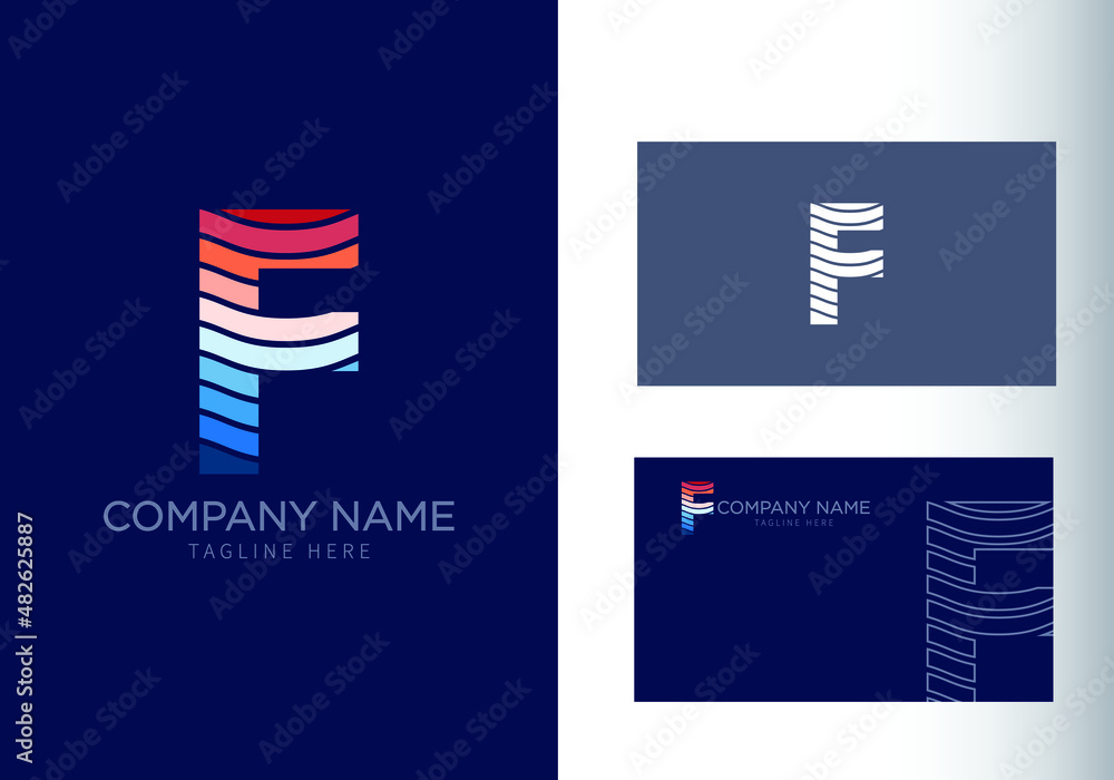 F letter with ocean waves and sunset beach vibes. Font style, vector design template elements for your travel, tour, vacation, and summer party corporate identity.