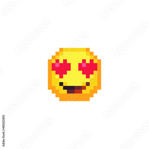 Smile with heart eyes icon. Cartoon character. Pixel art style. 8-bit style. Isolated abstract vector illustration. 