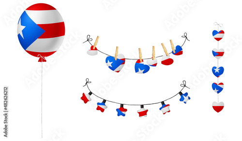 Festival set in colors of national flag. Clip art on white background. Puerto Rico