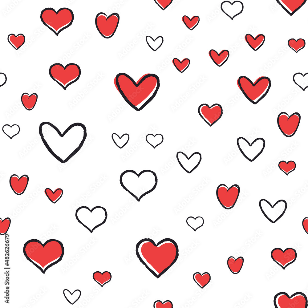 Heart doodles seamless pattern. Hand drawn hearts texture background. Valentine's day design. Heart doodles seamless pattern. Hand drawn hearts texture background. Valentine's day design.