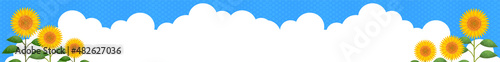 夏、向日葵と入道雲のバナー、728x90
