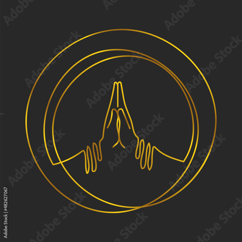 Namaste sign, golden line art