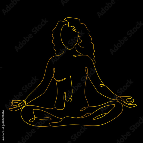 elegant golden line art vector illustration of a sitting meditating woman