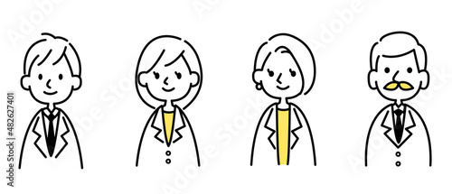 医療関係者のイラストセット　白衣を着た医師のベクターアイコン