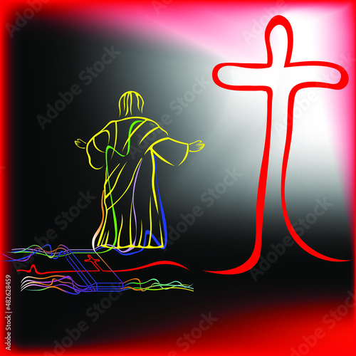 Vector graphics for church. The biblical story of salvation and redemption. The Bible points to the cross. Man goes to God.