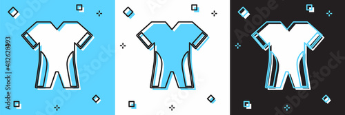 Set Wetsuit for scuba diving icon isolated on blue and white, black background. Diving underwater equipment. Vector