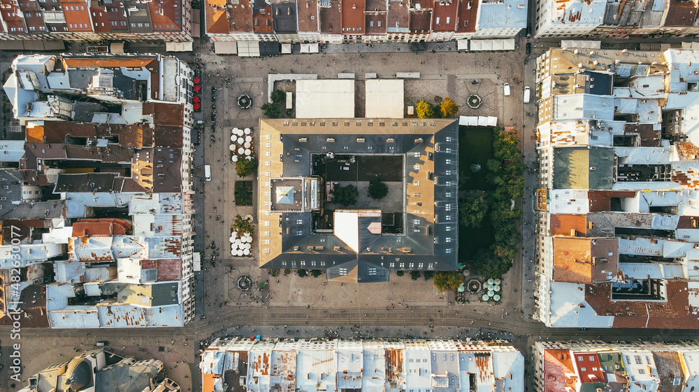 Top view of the popular central part of the old town European city Lviv, Ukraine