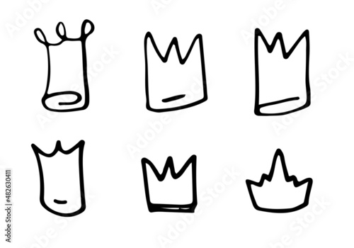 Set Crown logo graffiti icon on white background.doodle illustration.
