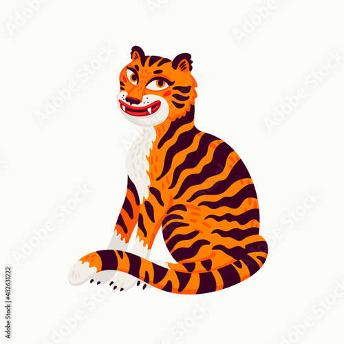 Tiger vector illustration, cartoon orange tiger - the symbol of Chinese new y...