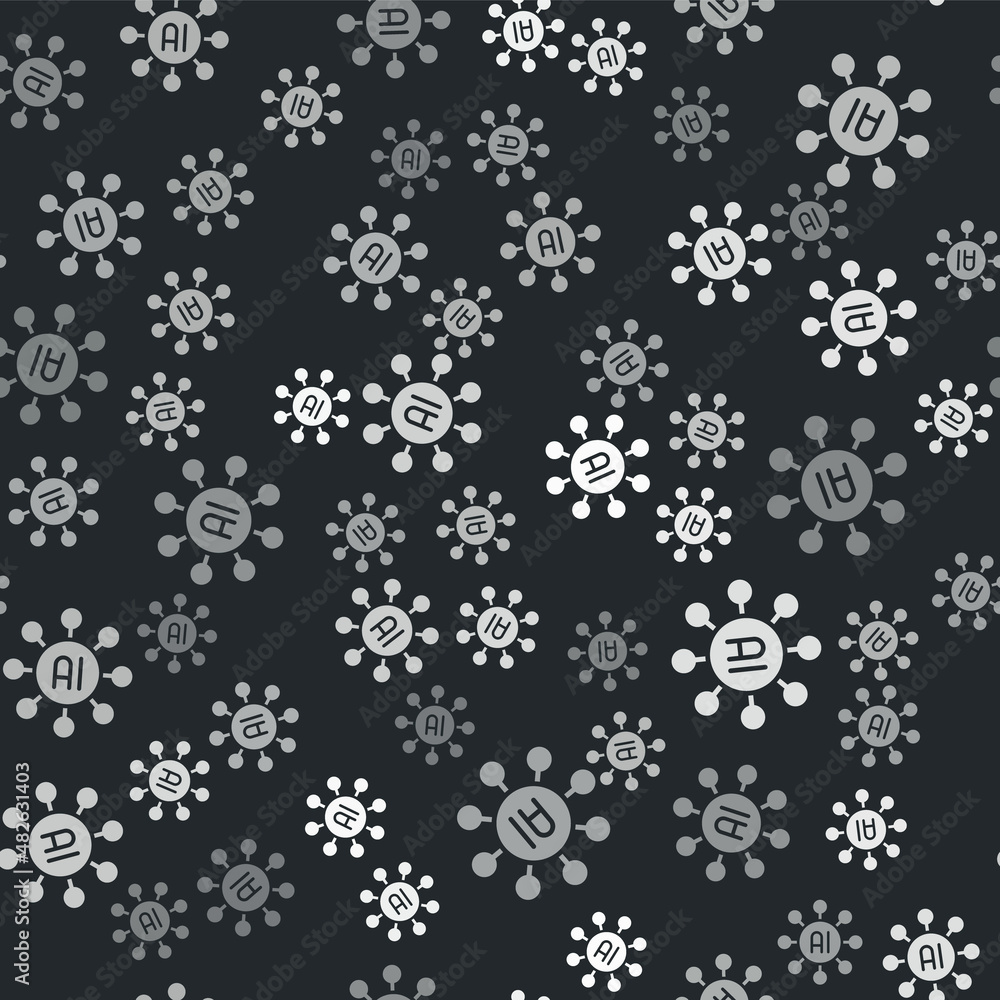 Grey Neural network icon isolated seamless pattern on black background. Artificial intelligence AI. Vector Grey Neural network icon isolated seamless pattern on black background. Artificial intelligence AI. Vector