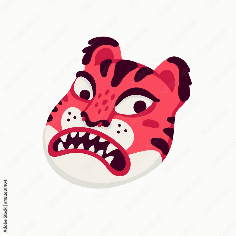 Obraz premium Tiger vector head, cartoon tiger funny face on white background.