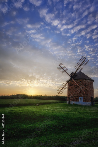 Obraz na plátně old windmill before sunrise in the Moravian village of Chvalkovice
