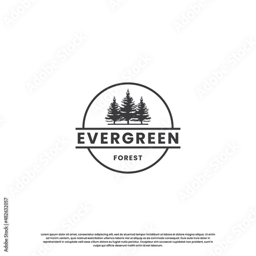 evergreen logo design vintage. pine tree logo in vintage badge.
