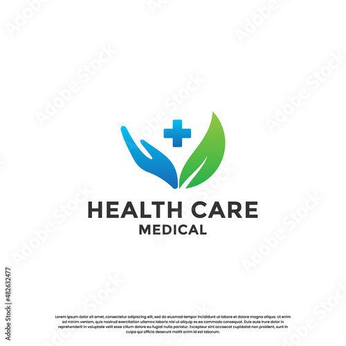 health care logo design. nature peace. human hand and leaf combine