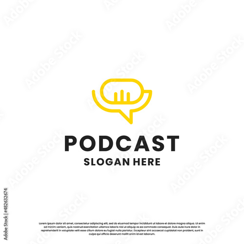 podcast talk logo design. microphone with talk combine