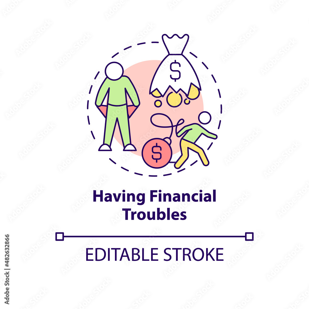 Having financial troubles concept icon. Compulsive gambling symptom abstract idea thin line illustration. Isolated outline drawing. Editable stroke. Arial, Myriad Pro-Bold fonts used