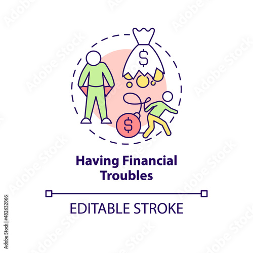 Having financial troubles concept icon. Compulsive gambling symptom abstract idea thin line illustration. Isolated outline drawing. Editable stroke. Arial  Myriad Pro-Bold fonts used